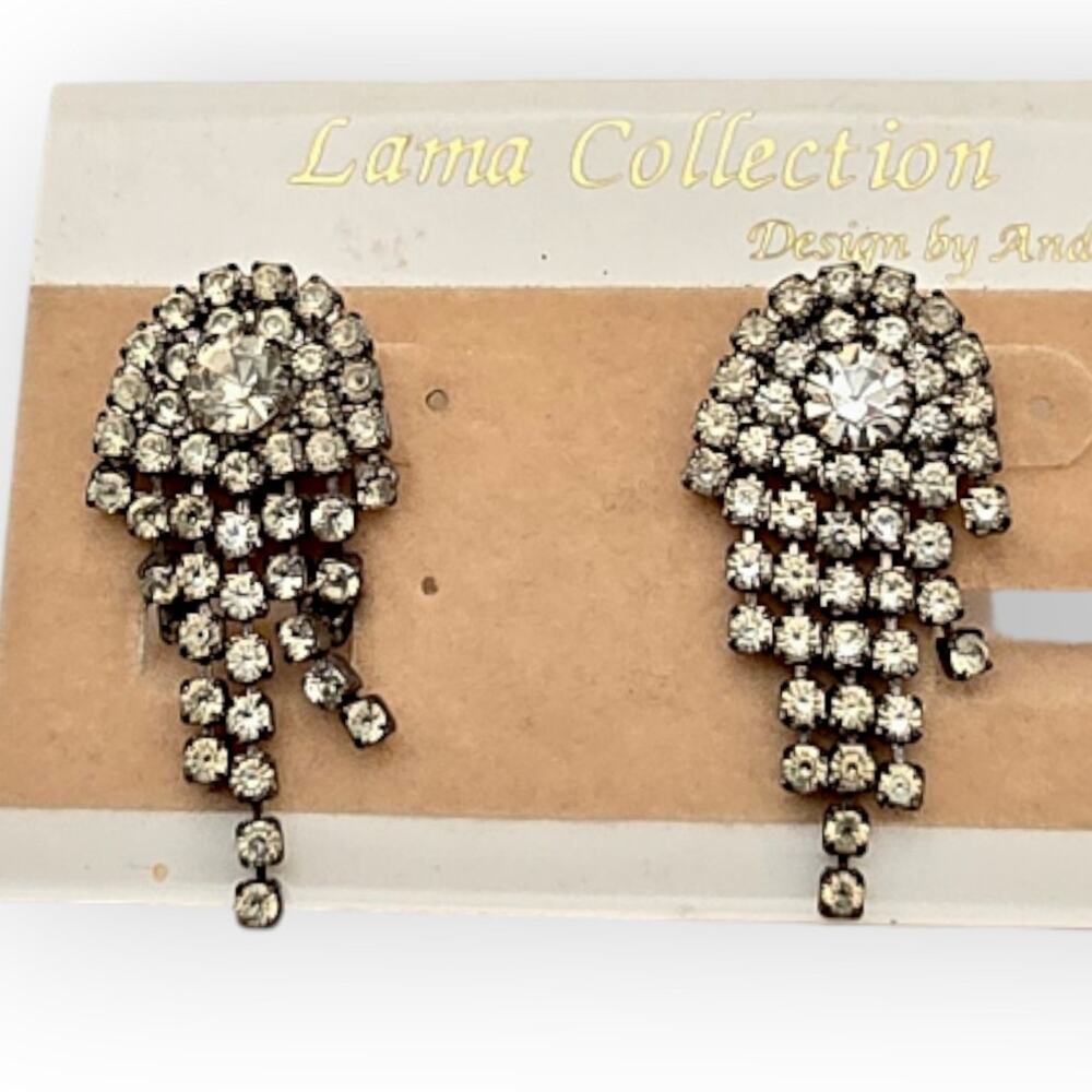 Lama Collection Rhinestone Drop Earrings Carded Silver angle Old Hollywood Glam